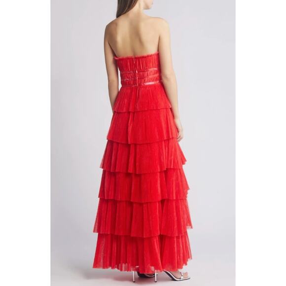 Hutch Evi Strapless Plissé Gown Red Romantic Floral Size 14 W Plus NWT Gorgeous - Picture 8 of 12